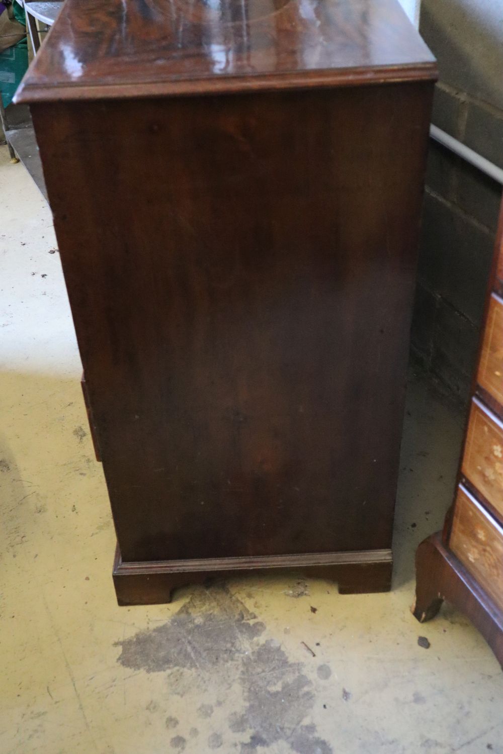A George III style cross banded mahogany secretaire chest of drawers, width 81cm, depth 49cm, height 95cm
